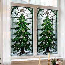 1/3pcs Christmas Window Cling, Static Cling Removable, Stained Glass Style Christmas Tree Bauble Poinsettia Decals For Glass Window, Door, Christmas Window Decor - Christmas Frosted Sticker - View 6