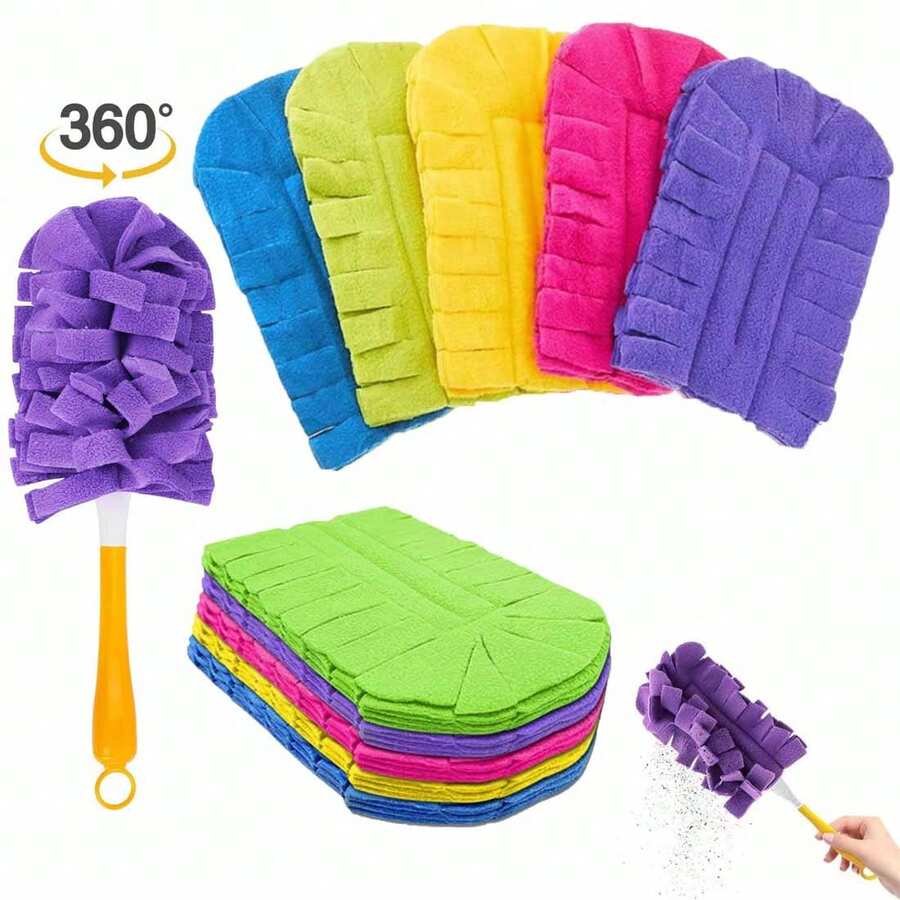 5pcs Replacement Dusting Heads (Compatible With Extendable Duster Handle) – Suitable For Furniture, Kitchen And Car Cleaning; Multi-Functional Cleaning Supplies; Back To School Essential.