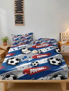 1 Stück Sportthema Spannbetttuch (nur Spannbetttuch, kein Kissenbezug), mit Fußballmuster bedruckter Matratzenschoner, geeignet für Einzel-/Doppel-/Queen-/King-Size-Betten. Schlafzimmer, Gästezimmer, Schülerwohnheim, Hotel Ganzjahres-Dekoration, Geschenk für Eltern, Freunde, Partner - Verschiedenfarbig - Übersicht 6