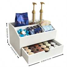 IDUK 1PC Wooden Coffee Capsule Storage Drawer, Suitable For Home Kitchen, Cafe Bar Display - White - View 3