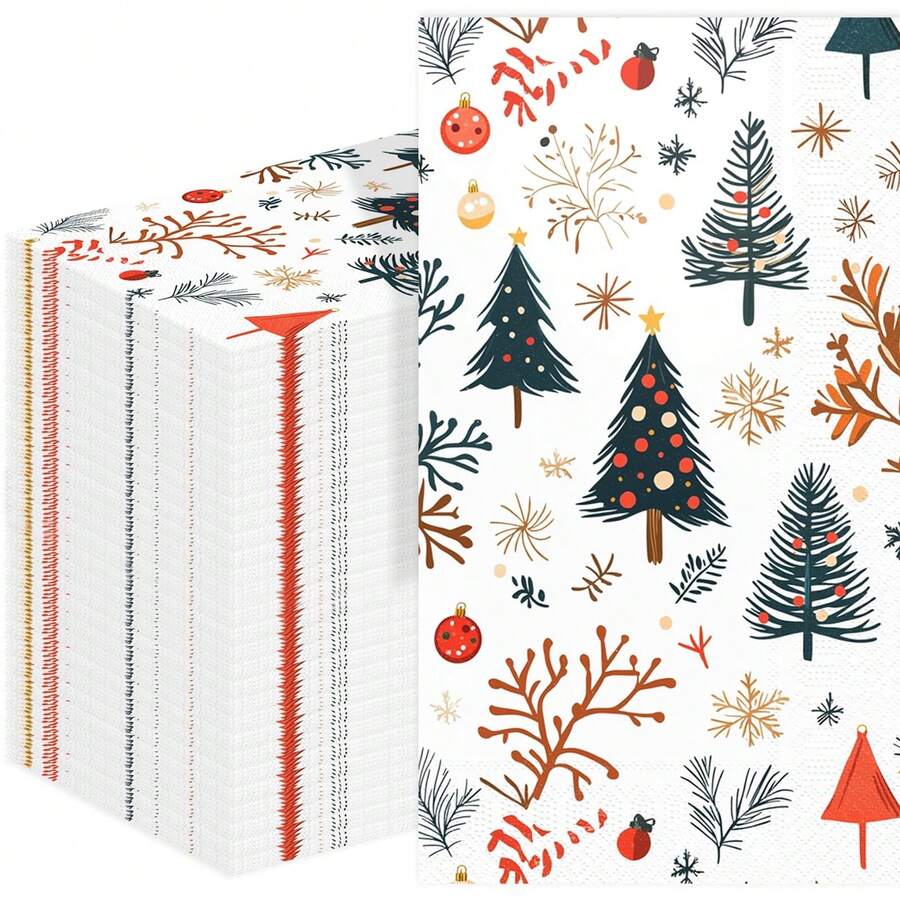 20/40/60PCS Christmas Paper Napkins, Disposable Christmas Guest Towels, Xmas Hand Towels For Bathroom, Christmas Tree Paper Napkins For Holiday Party Table Decor - Christmas - View 1
