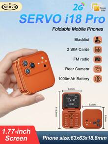 2026 NEW SERVO I18 Pro Flip Mobile Phone 2G GSM 1.77" Type-C Call Recording Magic Voice Blacklist Dual SIM Cute Fold Cellphone - Orange - View 2