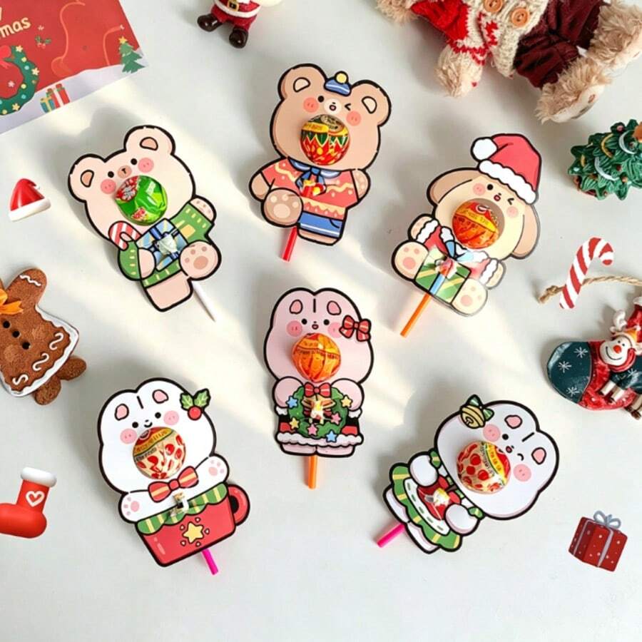 Cartoon Christmas Lollipop Cardstock Greeting Card With Encouraging Words, Decorative Card For Students, Exquisite Insert - Multicolor - View 1