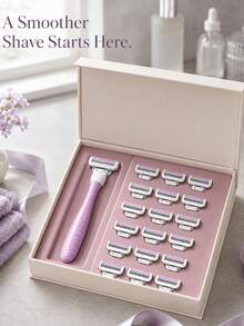 Women's Manual Razor Set 1 Handle + 16 Replacement Blades, 3-Layer Stainless Steel Blades Washable With Lubricating Strip To Reduce Friction And Smooth Hair Removal, Fits Body Curves For Underarms, Legs, Bikini And Full Body Hair Removal, Portable Home Hair Removal Kit - 1 Handle + 16 Blades - View 12