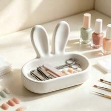 2/1pc Cute Rabbit Ear Shaped Nail File & Nail Clipper Storage Tray, Large Capacity Organizer For Nail Art, Earrings, Necklaces, Jewelry, Desktop Nail Clipper & Nail Clip Storage Tray - Multicolor - View 5