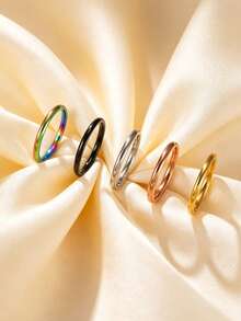 5pcs Women's Fashion Stainless Steel 2MM Wide Classic Rings - Multicolor - View 4