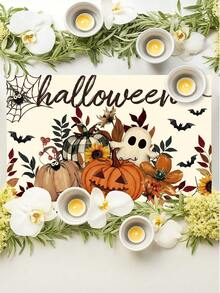 2/4/6Pcs Placemats, Fall Halloween Pumpkin Ghost Sunflower Spider Web Thanksgiving Dining Table Place Mats Party Home Decor - White - View 4