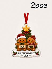 Custom Festive Christmas Gingerbread Family Ornament, Personalized 2-6 Family Names, Merry Christmas Tree Hanging Decor For Family Home And Holiday Party Celebrations, Customized Xmas Gingerbread Ornament, Customizable Holiday Keepsake Gift. - Style a - View 16