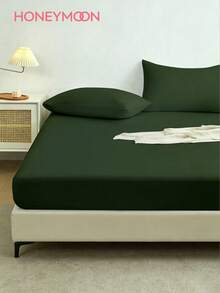 1pc Solid Color Fitted Sheet, Mattress Protector, Soft & Breathable, Fits Twin, Full, Queen, King Size Beds, Essential Bedding For Home And Dorm - Olive Green - View 1