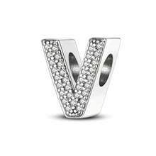 1pc S925 Sterling Silver 26 Alphabet Letter Pendant Bead, Original Full Zirconia Inlaid Design, Exquisite 3D Shape, Suitable For Bracelets And Necklaces, Customizable Initial, Showcasing Personalized Style, Meeting Handmade DIY Jewelry Making And Daily Wear Needs - Silver - View 16