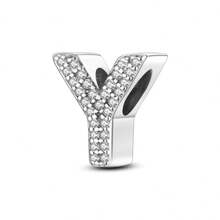 1pc S925 Sterling Silver 26 Alphabet Letter Pendant Bead, Original Full Zirconia Inlaid Design, Exquisite 3D Shape, Suitable For Bracelets And Necklaces, Customizable Initial, Showcasing Personalized Style, Meeting Handmade DIY Jewelry Making And Daily Wear Needs - Silver - View 29