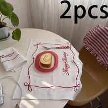 1/2/6pcs Vintage Red Line Bow Placemats, Happy Holiday White Fabric Embroidered Napkins, Dessert Table Photo Decoration Table Mat, Suitable For Holiday Party - Multicolor - View 10