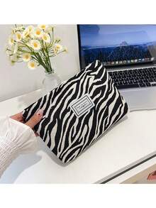 Customized Name Embroidered Makeup Bag, Leopard & Zebra Print Canvas Cosmetic Storage Bag, Personalized Toiletry Organizer, Gift For Women - Multicolor - View 10
