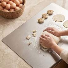 1pc Stainless Steel Cutting Board, Kitchen Essential - Large Stainless Steel Cutting Board With Lid And Non-Slip Pad, Suitable For Countertop, Used For Cutting Meat, Vegetables, Bread And Baking, Kitchen Accessory - Silver - View 3