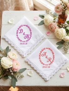 1pc Personalized Bride Wedding Handkerchief, Custom Text Hankerchief, Custom Keepsake Handkerchief For Wedding Bridal Party Gift - Multicolor - View 2