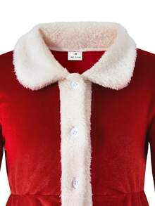 Vihyde Tween Girls Christmas New Arrival Costume 3 Pieces Set, Velvet Top & Skirt With Faux Fur Trim & Plush Santa Hat Outfit - Red - View 7