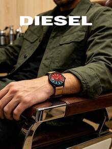 Diesel Rasp NSBB 系列 46x53mm 大錶盤啞光黑 IP 不鏽鋼男士腕錶，配復古棕色縫線真皮錶帶 DZ1860 - 黑色 - 查看 5