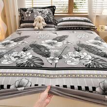 1pc Printed Plush Fitted Sheet, Soft Skin-Friendly Warm Mattress Cover, Full Wrap Fitted Sheet For Autumn/Winter - Multicolor - View 6
