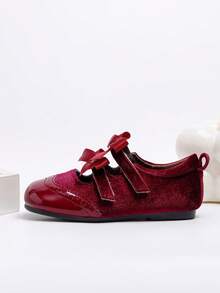 1 Pair Fashionable Beautiful Bow Flat Shoes For Girls Daily Wear - Burgundy - View 6