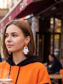 [Halloween Earrings]Cute Pumpkin Ghost Halloween Earrings Ghost Pumpkin Acrylic Pendant Earrings - Style 2 - View 4