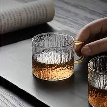 6pcs Premium Bark Texture Glass Cups, Small Handle Vintage Thick Kung Fu Tea Cups, Suitable For Home/Guest Use. Kung Fu Cup/Host Cup/Personal Cup/Tea Tasting Cup - Clear - View 8