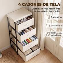HOMCOM Cómoda con 4 Cajones de Tela, Cómoda para Dormitorio, Marco de Acero, Montaje Rápido, Cajonera para Salón, Oficina, Vestidor, Beige - Beis - Ver 3