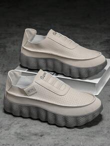 GAISIMA Men's Perforated Letter Fabric Label Thick Sole Sneakers, Minimalist Casual Loafers, Suitable For Spring/Summer Daily Street Wear - Grey - View 2