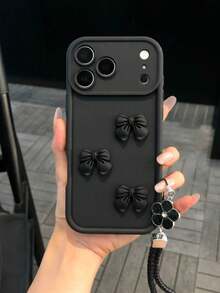 1件可愛3D蝴蝶結仿真矽膠手機殼，磨砂3D蝴蝶結裝飾防震手機殼，日常酷黑風格，搭配閃亮水鑽花編織手機掛繩配件，適合DIY裝飾，防震防滑耐刮，相容Apple 17 Pro Max、17/16/15/14/13/12/11系列、S20-S25系列、Note 14/13/12系列、A56 5G，情人節/生日禮物 - 黑色 - 查看 11