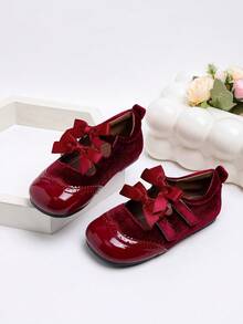 1 Pair Fashionable Beautiful Bow Flat Shoes For Girls Daily Wear - Burgundy - View 3