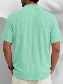 Casual Basic Striped Lightweight Plus Size Loose Fit Short Sleeve Shirt For Men - Mint Green - View 2