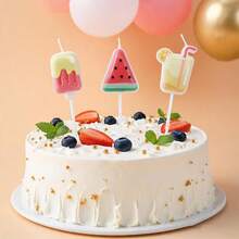 HIBIRTH 3pcs Creative Summer Beach Theme Birthday Candles, Watermelon & Ice Cream Shaped Cake Decorations For Birthday Party Celebration Baking - View 6