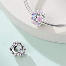 1pc Romantic Floral 925 Sterling Silver Colorful Butterfly Flower Heart Pendant Bead, Women's DIY Bracelet Spacer, Delicate Spring Jewelry Gift - Multicolor - View 3