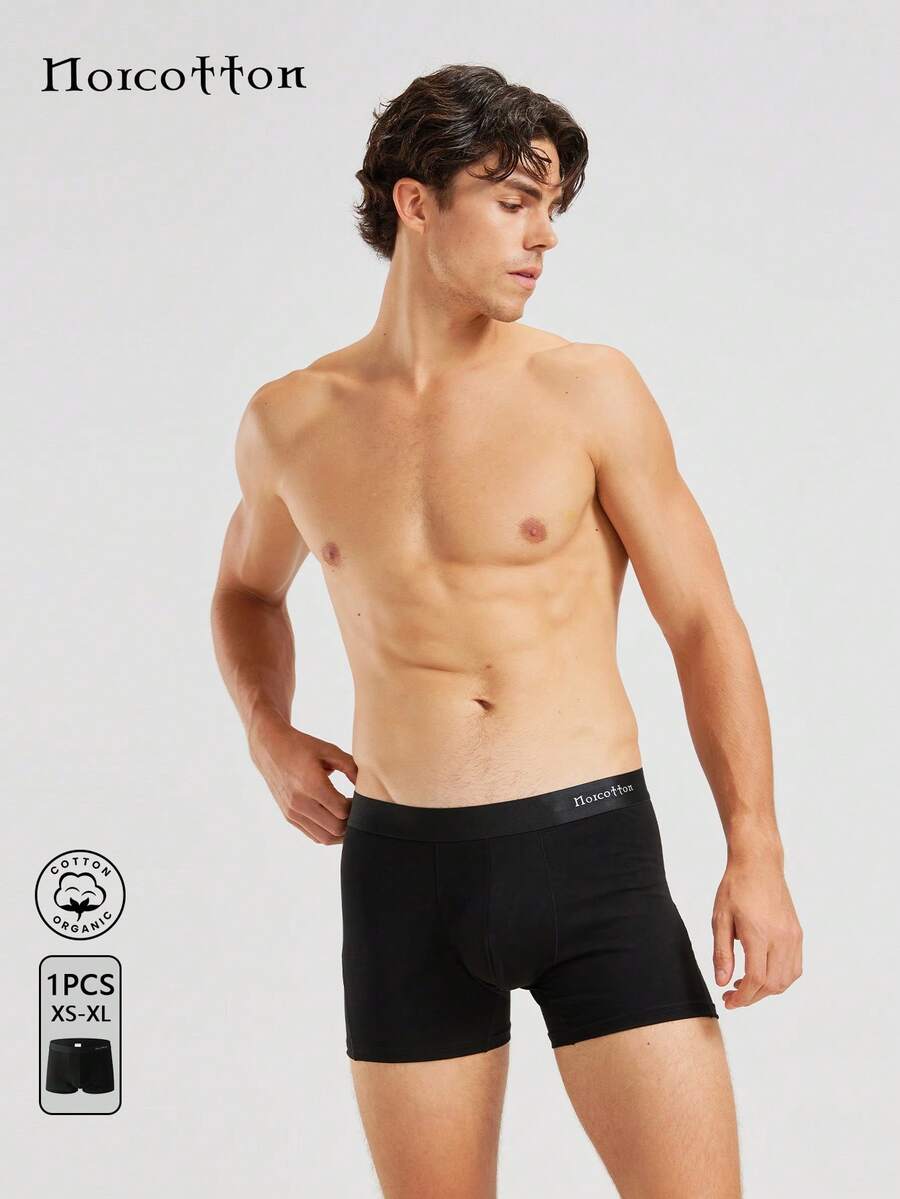 Norcotton Men's Cotton Boxer Briefs Black Single Pack - Black - View 1
