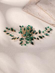 1pc Luxury Vintage Emerald Green Rhinestone Leaf Hair Comb, Heavy Crystal Updo Hair Pin Comb For Banquet, Evening Dress, Studio Styling, Side Hair Accessory - Emerald - View 5