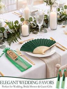3-60pcs Elegant Fan Set, Includes Thank You Cards, Tags And Gift Bags, Bride Bamboo Handheld Folding Fan, Suitable For Bridesmaid Gifts, Wedding Decor, Party Events, Perfect Summer Accessory, 1pc/Set - Vintage Green - View 4