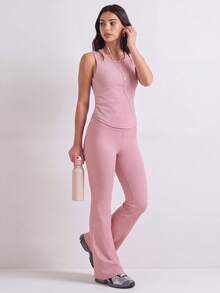 VUTRU Round Neck Sports Bra Tank Top With Fixed Cups For Pilates Yoga Fitness - Pink - View 4