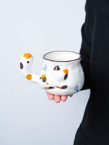 1pc 3D Cat Tail Handle Ceramic Mug, Cute Embossed Kitten Water Cup, Home Coffee Cup, Gift - Multicolor - View 11