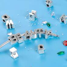 1pc S925 Sterling Silver 26 Alphabet Letter Pendant Bead, Original Full Zirconia Inlaid Design, Exquisite 3D Shape, Suitable For Bracelets And Necklaces, Customizable Initial, Showcasing Personalized Style, Meeting Handmade DIY Jewelry Making And Daily Wear Needs - Silver - View 3