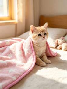 Pet Blanket For Small And Medium Dogs, Also Suitable For Various Small Animals And Cats, Washable, Soft Flannel Fabric, Five-Point Star Embroidery, Lightweight And Breathable, Suitable For All Seasons, Can Be Used As Dog Bed And Dog Mat - 1 Pink (M) - View 11