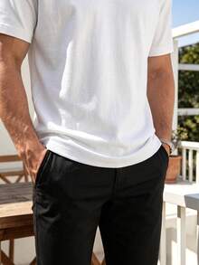 ALTZTAR Men's Solid Color Airplane Collar Short Sleeve T-Shirt - White - View 3