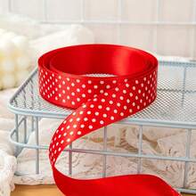 1PC 4yards/2.5cm Wide Printed Polka Dot Polyester Ribbon, DIY Bow Hair Accessory, Suitable For Wedding, Valentine's Day, Christmas And Other Occasions Handmade DIY Decoration (Without Spool) - 4 Yards - View 7