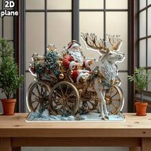 New Bohemian Style Santa Claus & Reindeer Acrylic Flat Home Desktop Decor Ornament, Suitable For Home And Living Room Holiday Decoration, Christmas Gift Idea, 2D Flat - Ornament - View 4