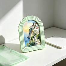 1pc Cute Wavy Arch Photo Frame, Bohemian Coastal Watercolor Art Print Frame, Suitable For Desk, Bookshelf, Living Room, Bedroom Decor, Small Decorative Picture Frame, Desktop Ornament, Home Office Decor, Unique Wavy Edge Photo Frame, Perfect Gift For Friends - Multiple Styles - View 3