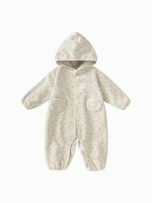 mini bala Baby Hooded Velvet Romper With Star Details Soft Stylish Going‑Out Jumpsuit For Autumn Winter - White Tone - View 4
