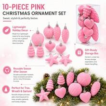 10Pcs Flocked Ornaments For Christmas Tree Holiday Hanging Decorations - Pink - View 6