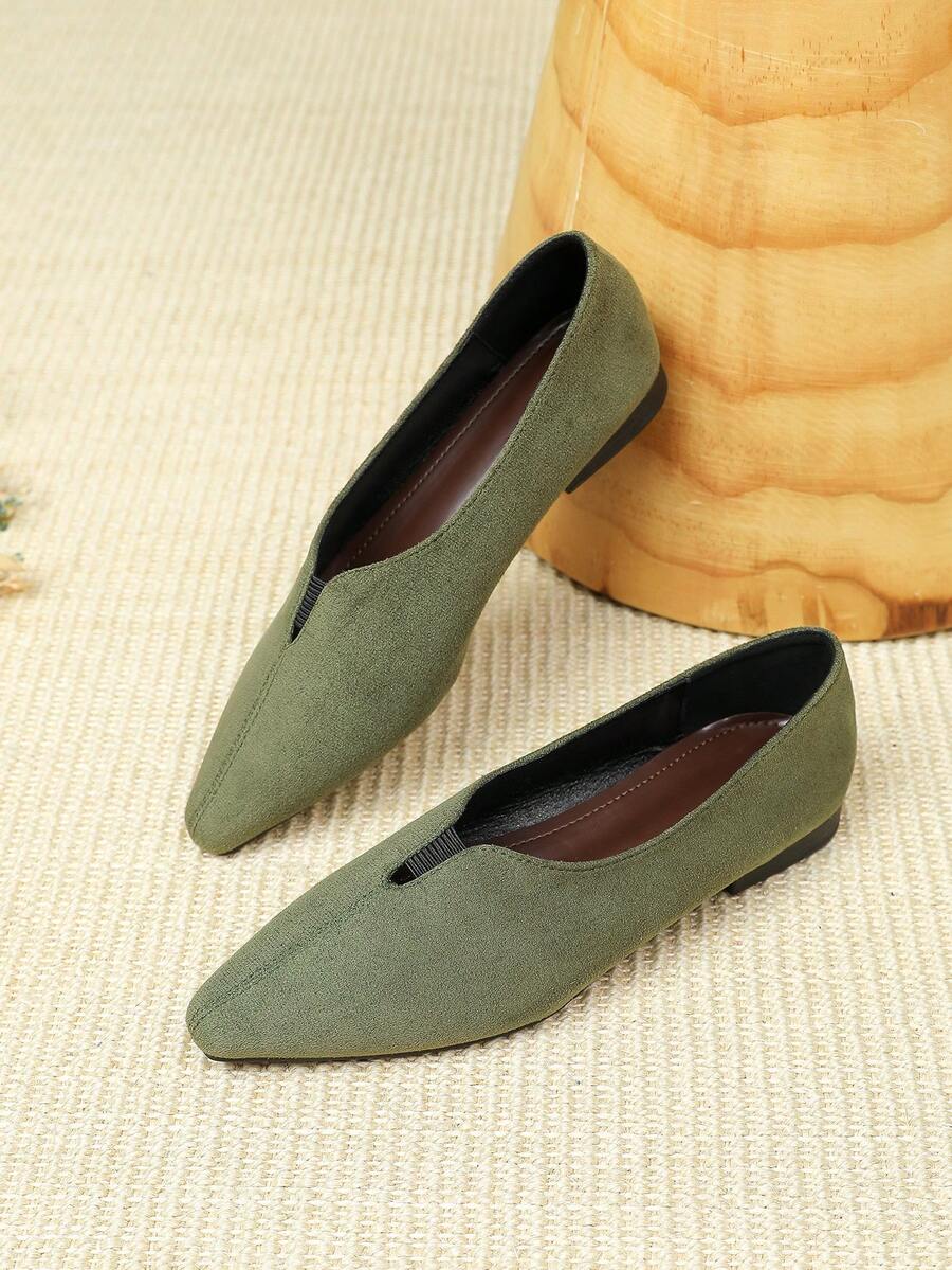 Women's Square Toe Flat Loafers, Low Vamp, 2026 Spring/Summer New Style, Driving Loafers, Outdoor Wear, Office Work Shoes, Casual Soft Sole, British Style, Plus Size Women's Shoes 41-43 - Olive Green - View 1
