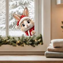 1/3pcs Cute Christmas Squirrel, Rabbit And Reindeer Window Stickers, Double-Sided Visible PVC Static Cling Glass Decals, Suitable For Winter Christmas Holiday Store And Home Decor - Multicolor - View 9