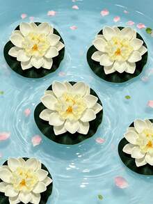 3/6 piezas de lirio de agua artificial, decoración de estanque de loto, loto artificial, flor artificial para decoración de estanque, loto flotante, pétalos de lirio de agua artificial realistas, adecuado para decoración de estanque de jardín y acuario, loto flotante artificial con pétalos de lirio de agua - Blanco - Ver 6