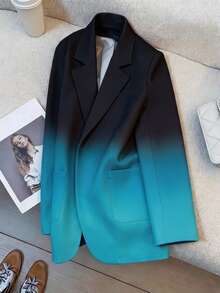 HOMEYEE Elegant Long Regular Sleeve Gradient Color Women's Blazer, Exquisite Versatile Plus Size Outerwear - Blue - View 8