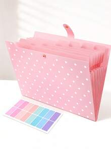 Star Polka Dot Pattern 8-Pocket Expanding File Folder, Accordion Style Paper Organizer With Colorful Labels, Portable Expandable Bill & Receipt Holder, A4 Letter Size Document Storage, Suitable For Home, School And Office Supplies - Multicolor - View 1